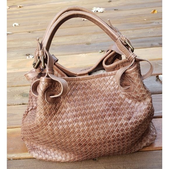 Valentina Handbags - Valentina Bohemian Rustic Woven Buttery Soft Leather Artsy Style Hobo Handbag